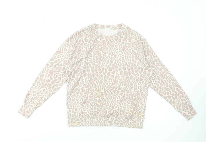 Hush Womens Beige Animal Print Sweatshirt XXS Cotton Crew Neck