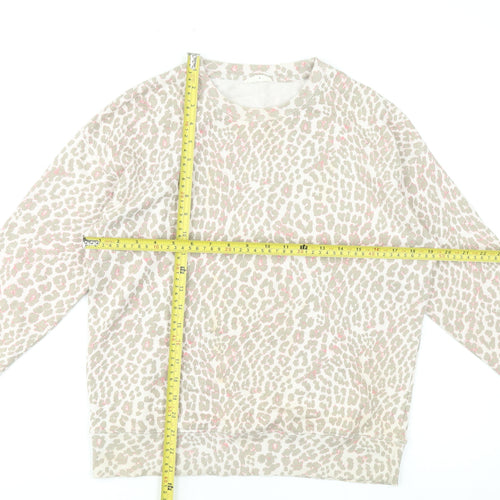 Hush Womens Beige Animal Print Sweatshirt XXS Cotton Crew Neck