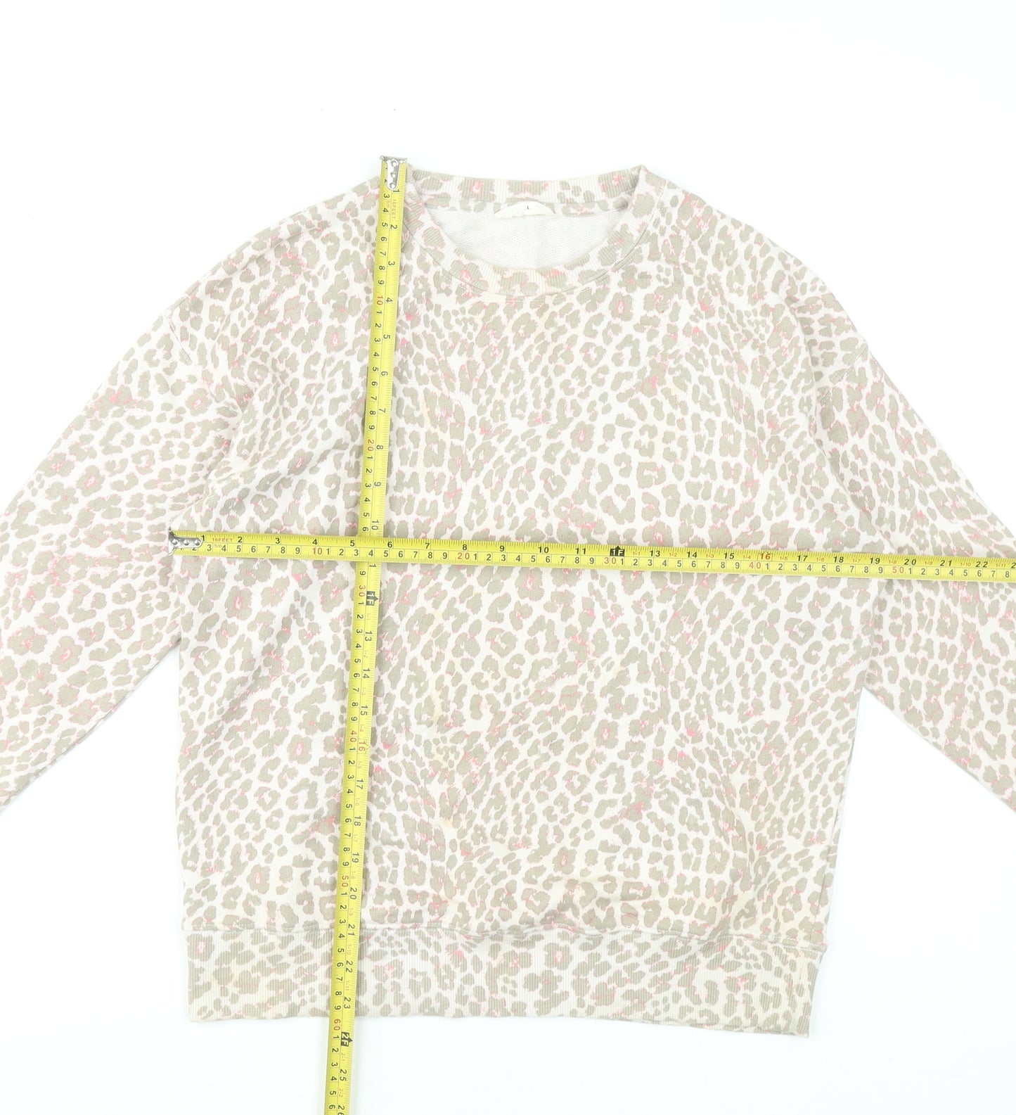 Hush Womens Beige Animal Print Sweatshirt XXS Cotton Crew Neck