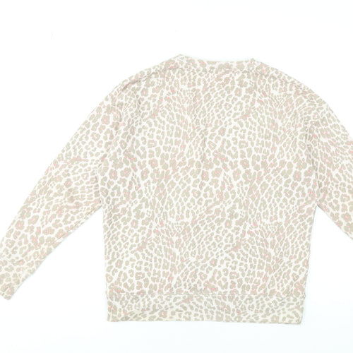 Hush Womens Beige Animal Print Sweatshirt XXS Cotton Crew Neck