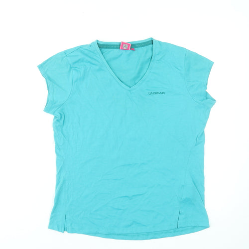 LA Gear Women's Blue V-Neck Short Sleeve Basic T-Shirt Size 14