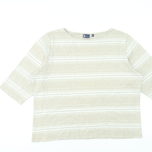 Dash Women’s Beige Striped 3/4 Sleeve Cotton Blend T-Shirt Size 18