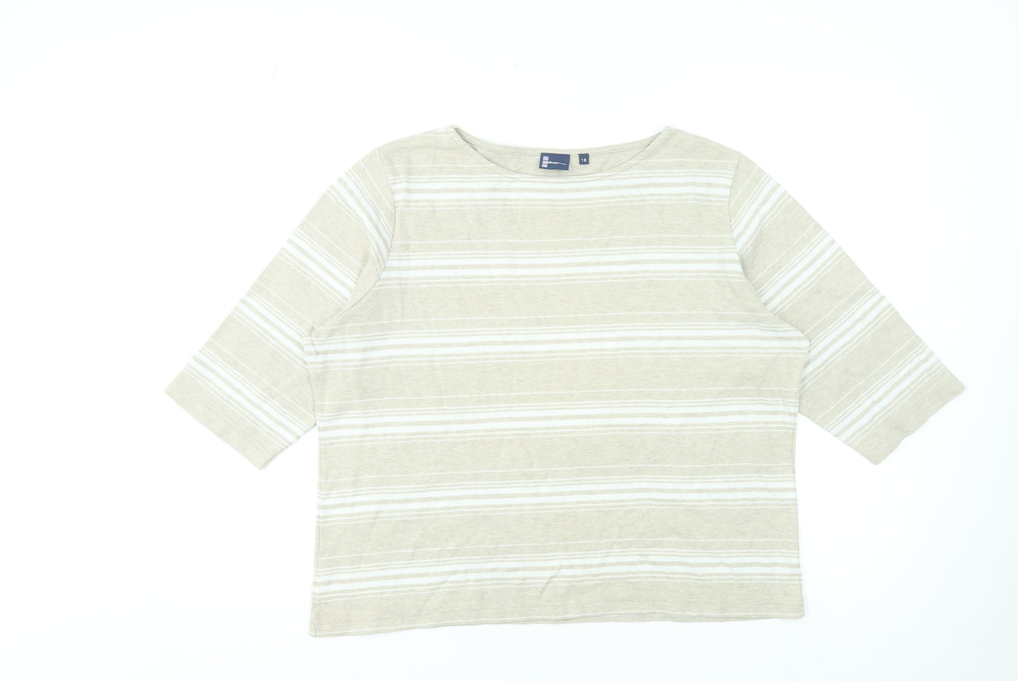 Dash Women’s Beige Striped 3/4 Sleeve Cotton Blend T-Shirt Size 18