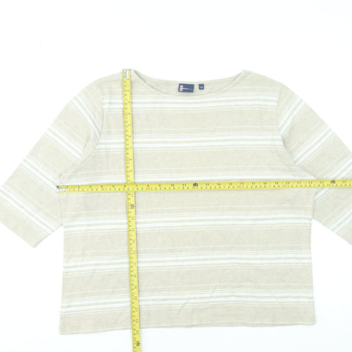 Dash Women’s Beige Striped 3/4 Sleeve Cotton Blend T-Shirt Size 18