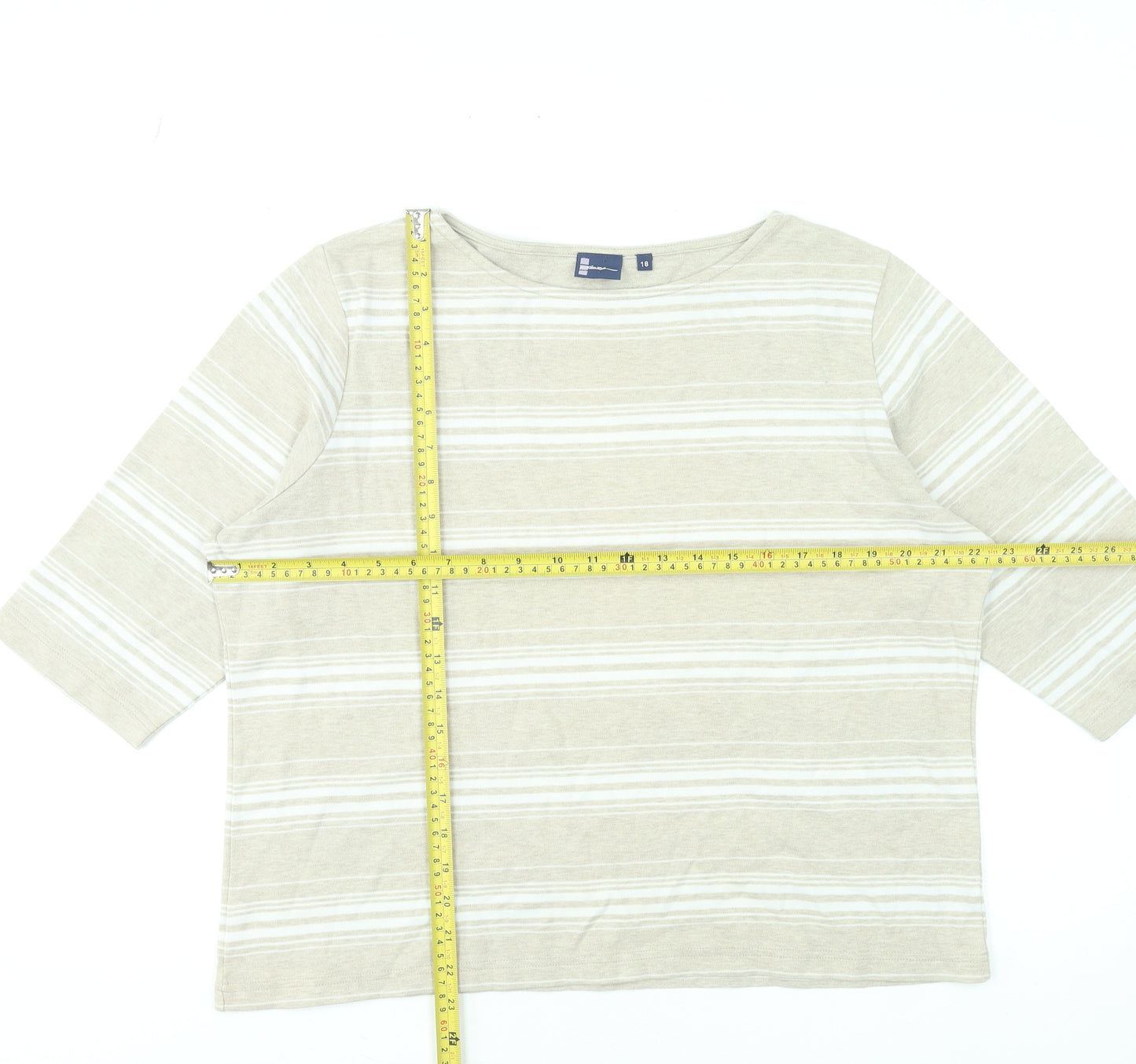 Dash Women’s Beige Striped 3/4 Sleeve Cotton Blend T-Shirt Size 18