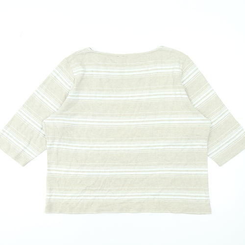 Dash Women’s Beige Striped 3/4 Sleeve Cotton Blend T-Shirt Size 18