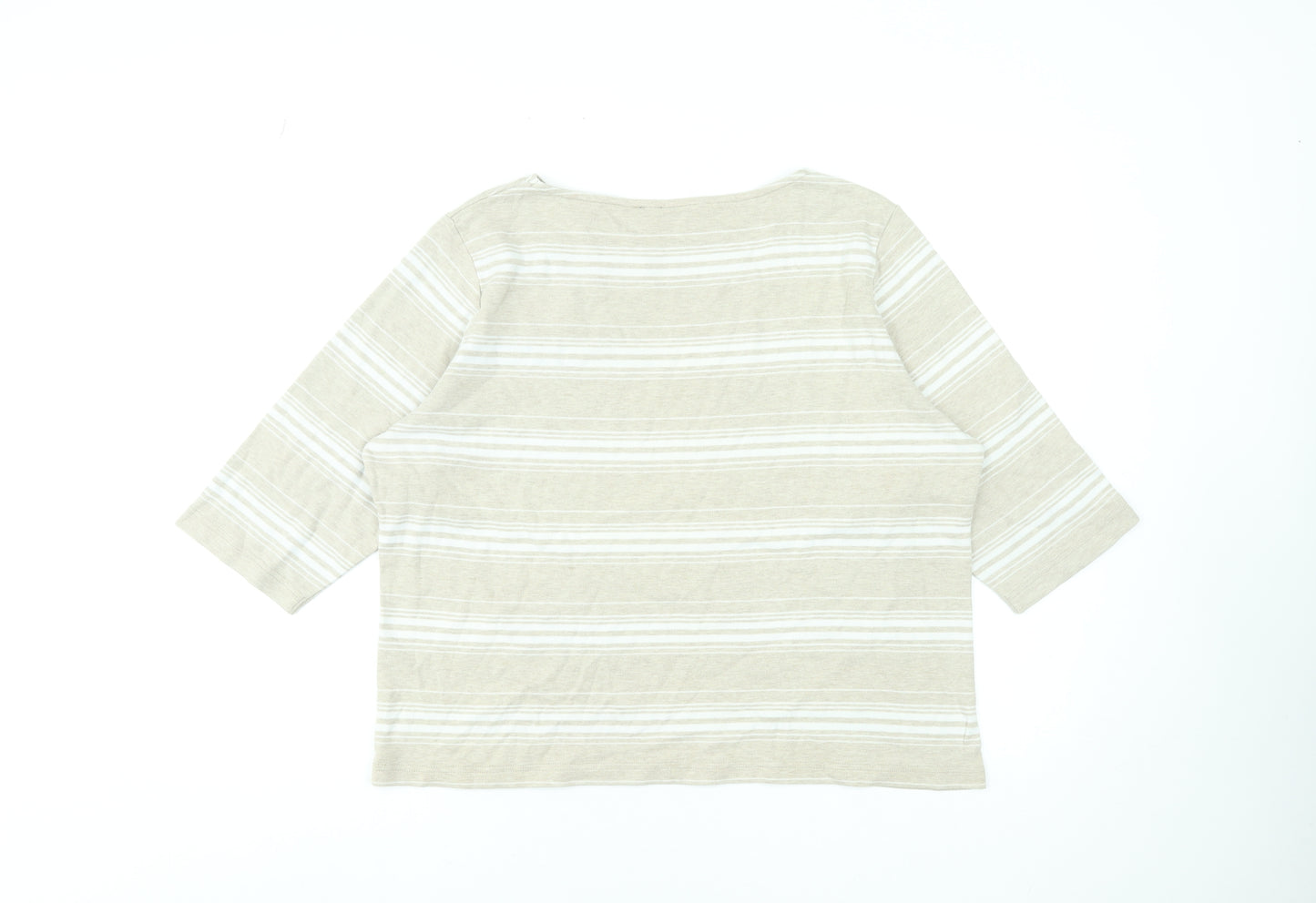 Dash Women’s Beige Striped 3/4 Sleeve Cotton Blend T-Shirt Size 18