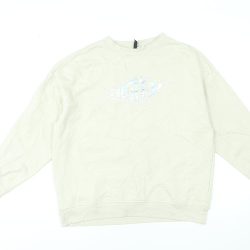 H&M Divided Women Beige Pullover Sweatshirt XXS Crew Neck Cotton Blend