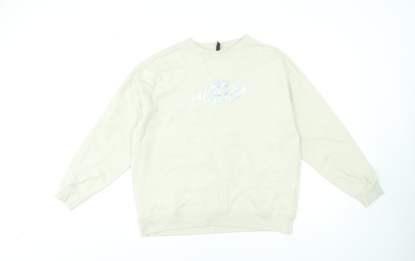 H&M Divided Women Beige Pullover Sweatshirt XXS Crew Neck Cotton Blend