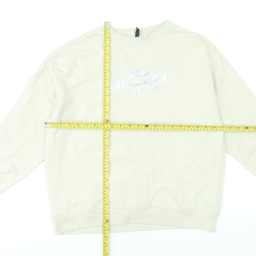 H&M Divided Women Beige Pullover Sweatshirt XXS Crew Neck Cotton Blend