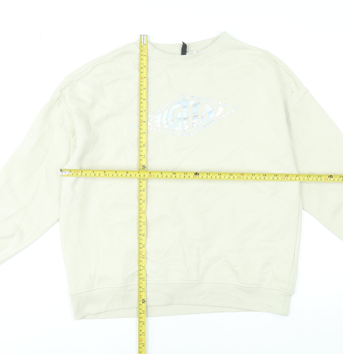 H&M Divided Women Beige Pullover Sweatshirt XXS Crew Neck Cotton Blend