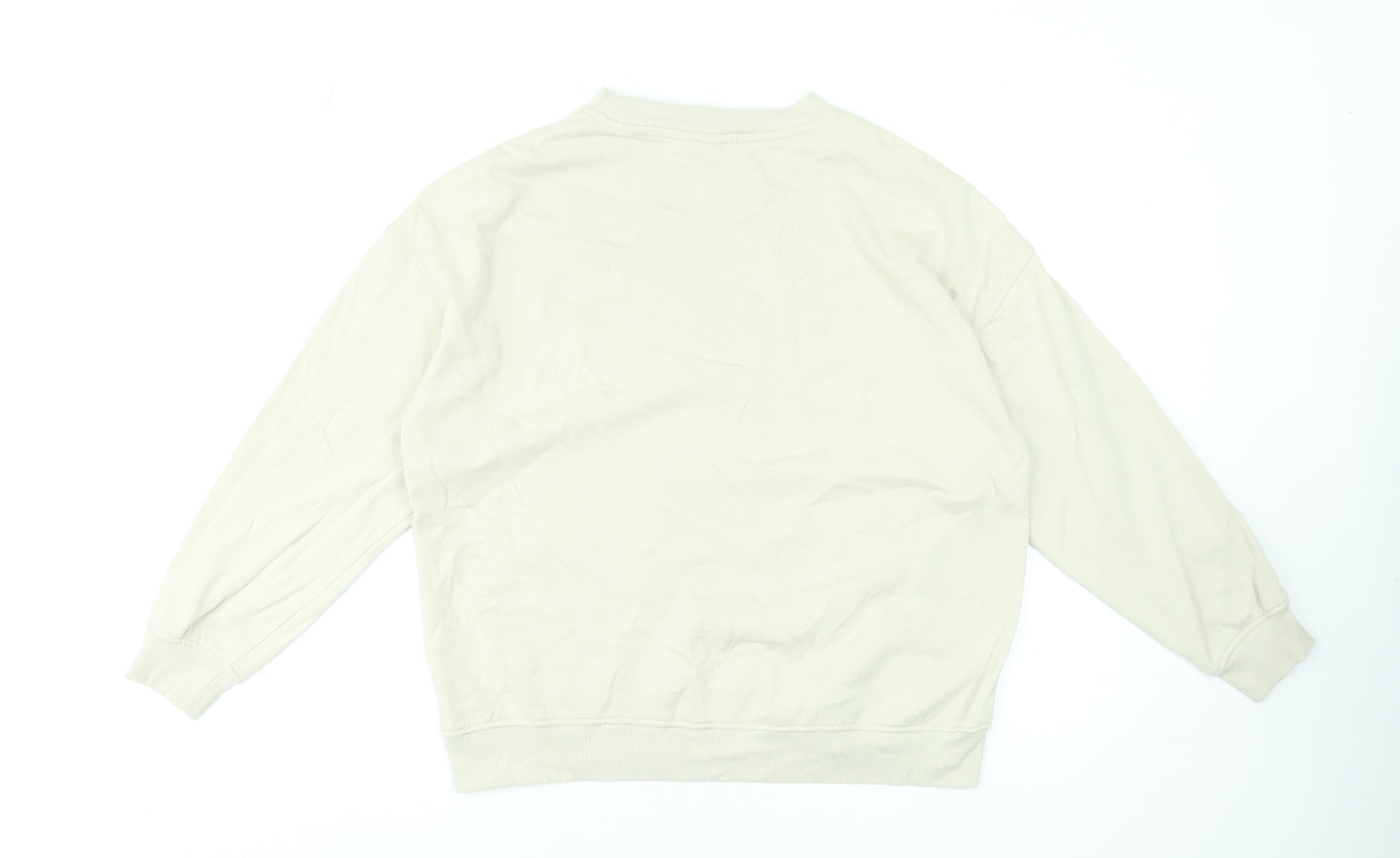 H&M Divided Women Beige Pullover Sweatshirt XXS Crew Neck Cotton Blend