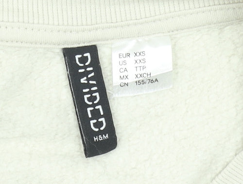 H&M Divided Women Beige Pullover Sweatshirt XXS Crew Neck Cotton Blend