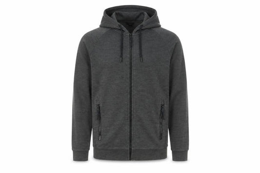 Front view of Next Men’s Grey Full Zip Hoodie, size S, Lightweight Cotton Blend