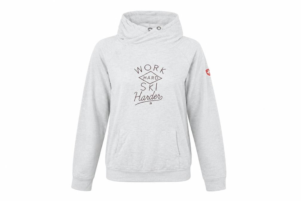 Front view of Verbier Ski Service Women's Grey Pullover Sweatshirt, size M