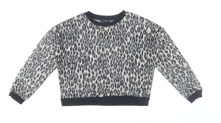New Look Women's Grey Leopard Print Crew Neck Knit Jumper Size M
