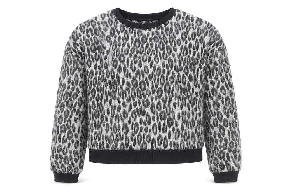 Front view of New Look Women's Grey Leopard Print Crew Neck Knit Jumper, size M
