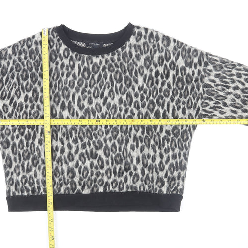 New Look Women's Grey Leopard Print Crew Neck Knit Jumper Size M
