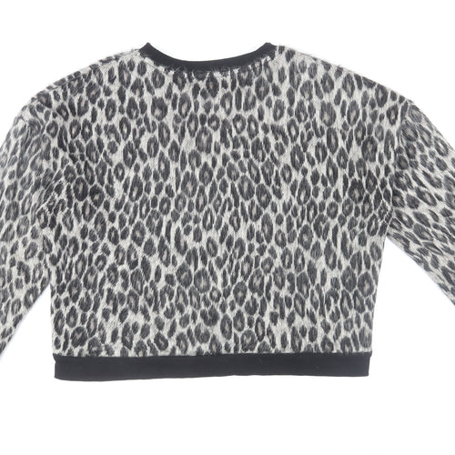 New Look Women's Grey Leopard Print Crew Neck Knit Jumper Size M