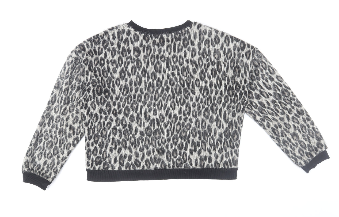 New Look Women's Grey Leopard Print Crew Neck Knit Jumper Size M