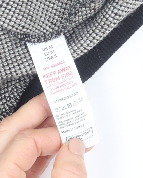 New Look Women's Grey Leopard Print Crew Neck Knit Jumper Size M