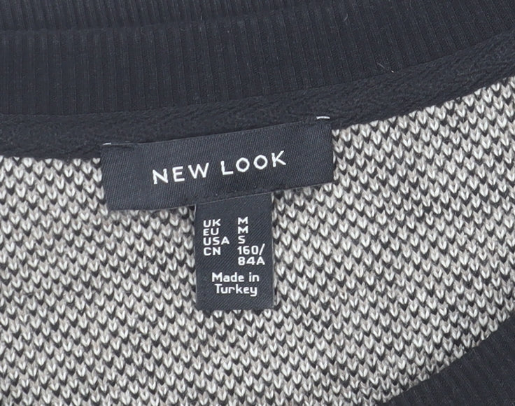 New Look Women's Grey Leopard Print Crew Neck Knit Jumper Size M