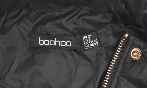 Boohoo Womens Black Hooded Puffer Jacket UK 12 Winter Coat