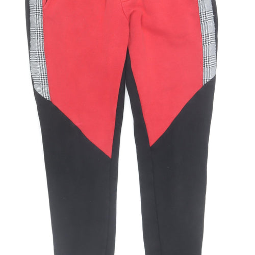 Rose London Men's Red Black Jogger Trousers Size S Colourblock Check