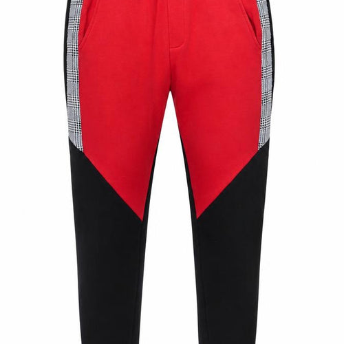 Rose London Men's Red Black Jogger Trousers Size S Colourblock Check