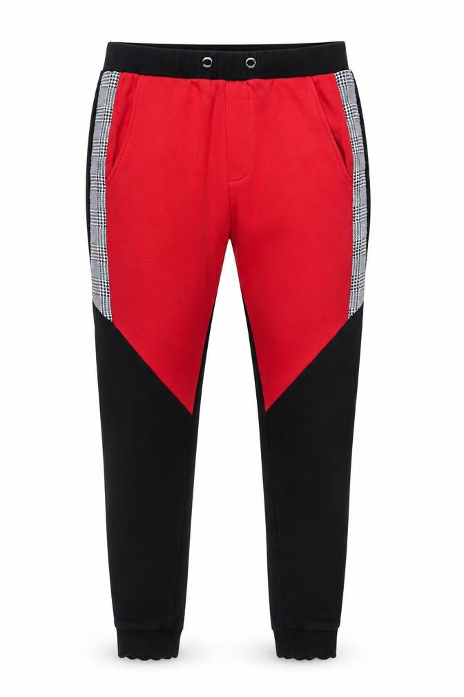Rose London Men's Red Black Jogger Trousers Size S Colourblock Check