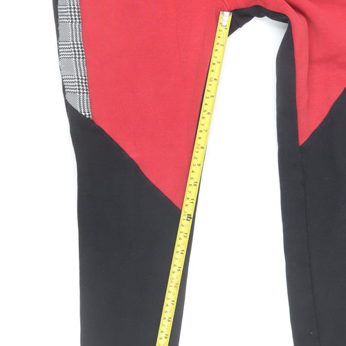 Rose London Men's Red Black Jogger Trousers Size S Colourblock Check
