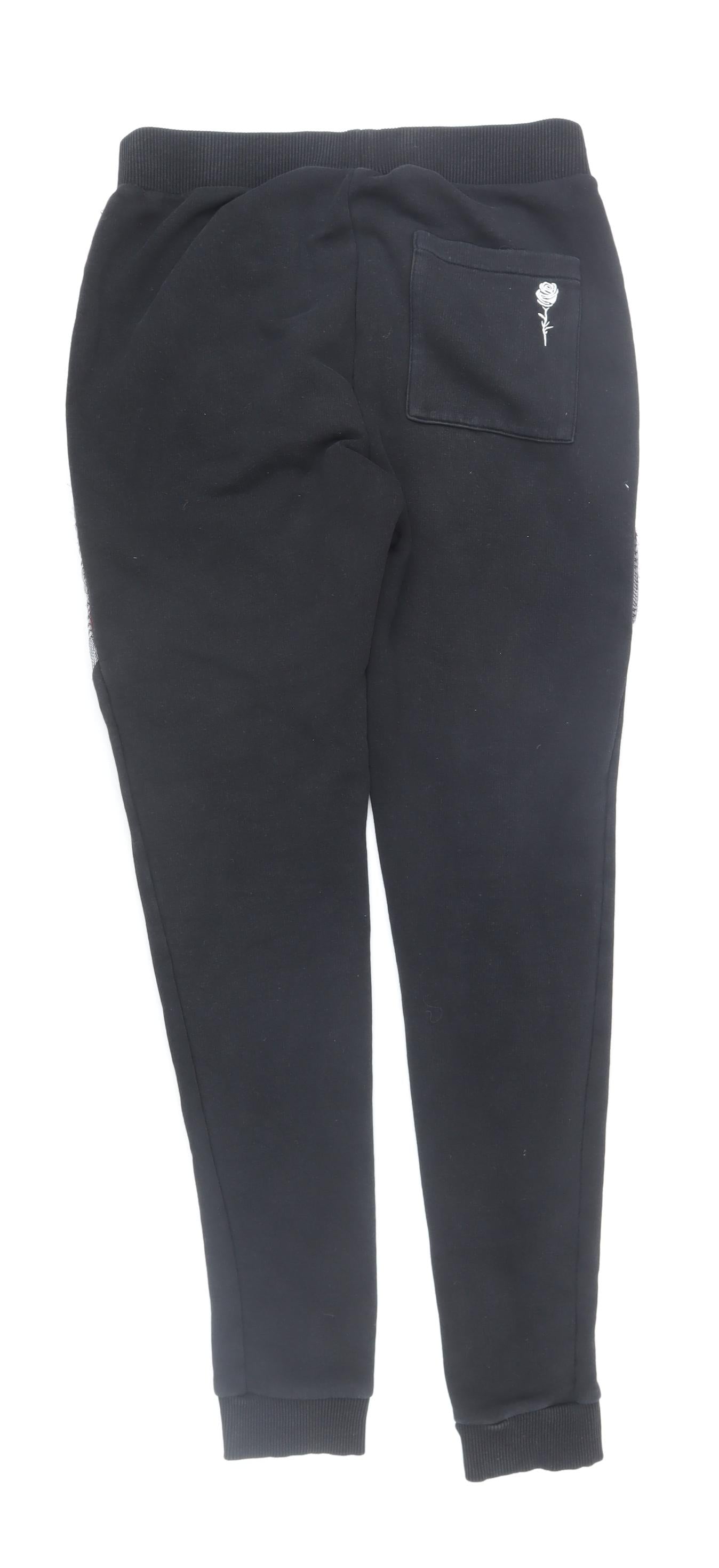 Rose London Men's Red Black Jogger Trousers Size S Colourblock Check