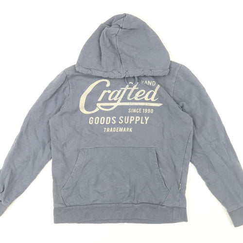 Jack & Jones Men's Blue Pullover Hoodie Medium Classic Graphic Cotton
