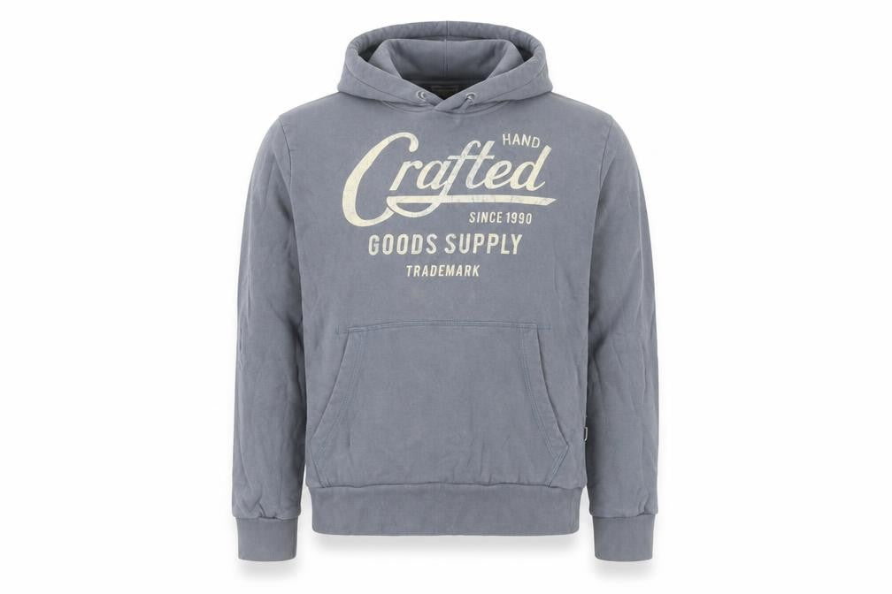 Front view of Jack & Jones Men's Blue Pullover Hoodie Medium Classic Graphic Cotton