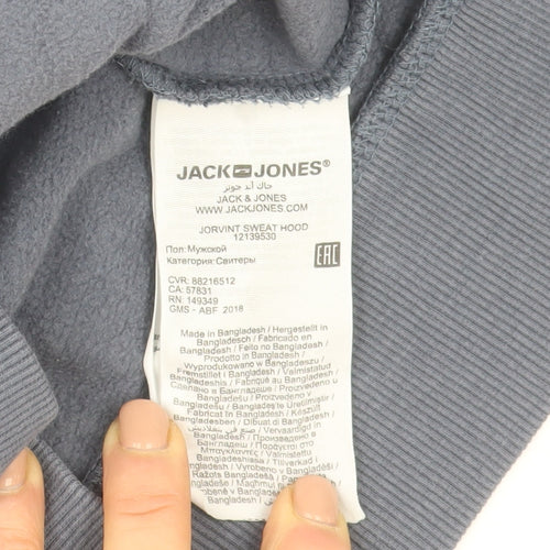 Jack & Jones Men's Blue Pullover Hoodie Medium Classic Graphic Cotton