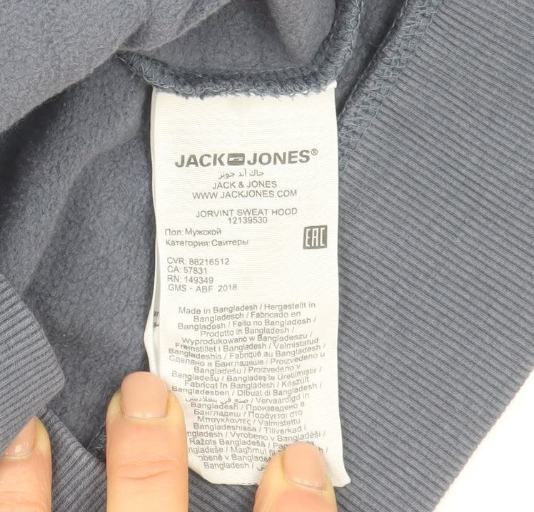 Jack & Jones Men's Blue Pullover Hoodie Medium Classic Graphic Cotton