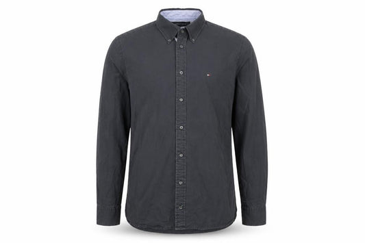 Front view of Tommy Hilfiger Men’s Blue Button-Down Classic Fit Cotton Shirt M