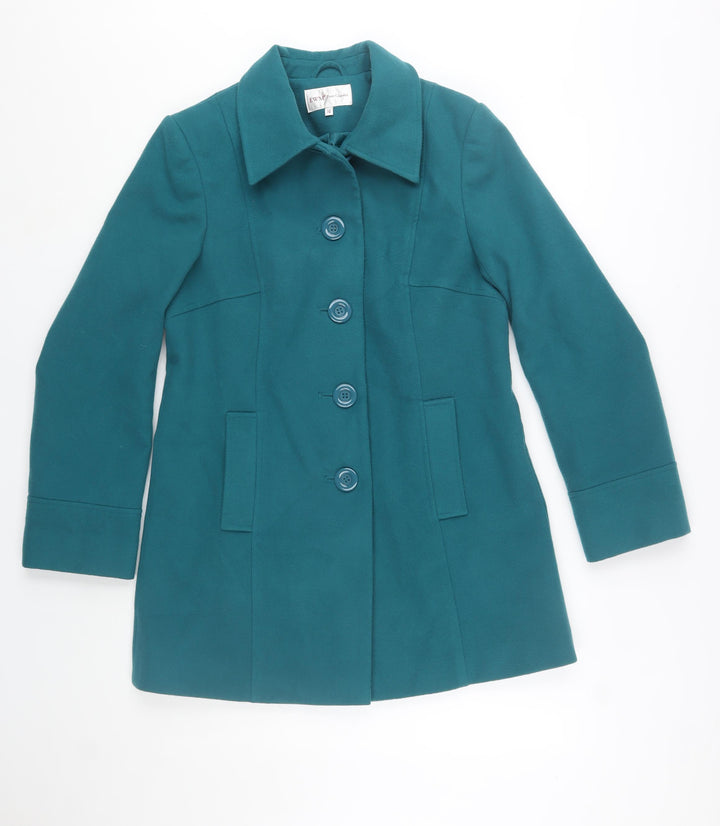 EWM Women’s Green Mid-Length Button Overcoat Size 10 Classic Style