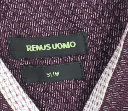 Remus Uomo Men's Purple Slim Fit Geometric 15in Dress Shirt