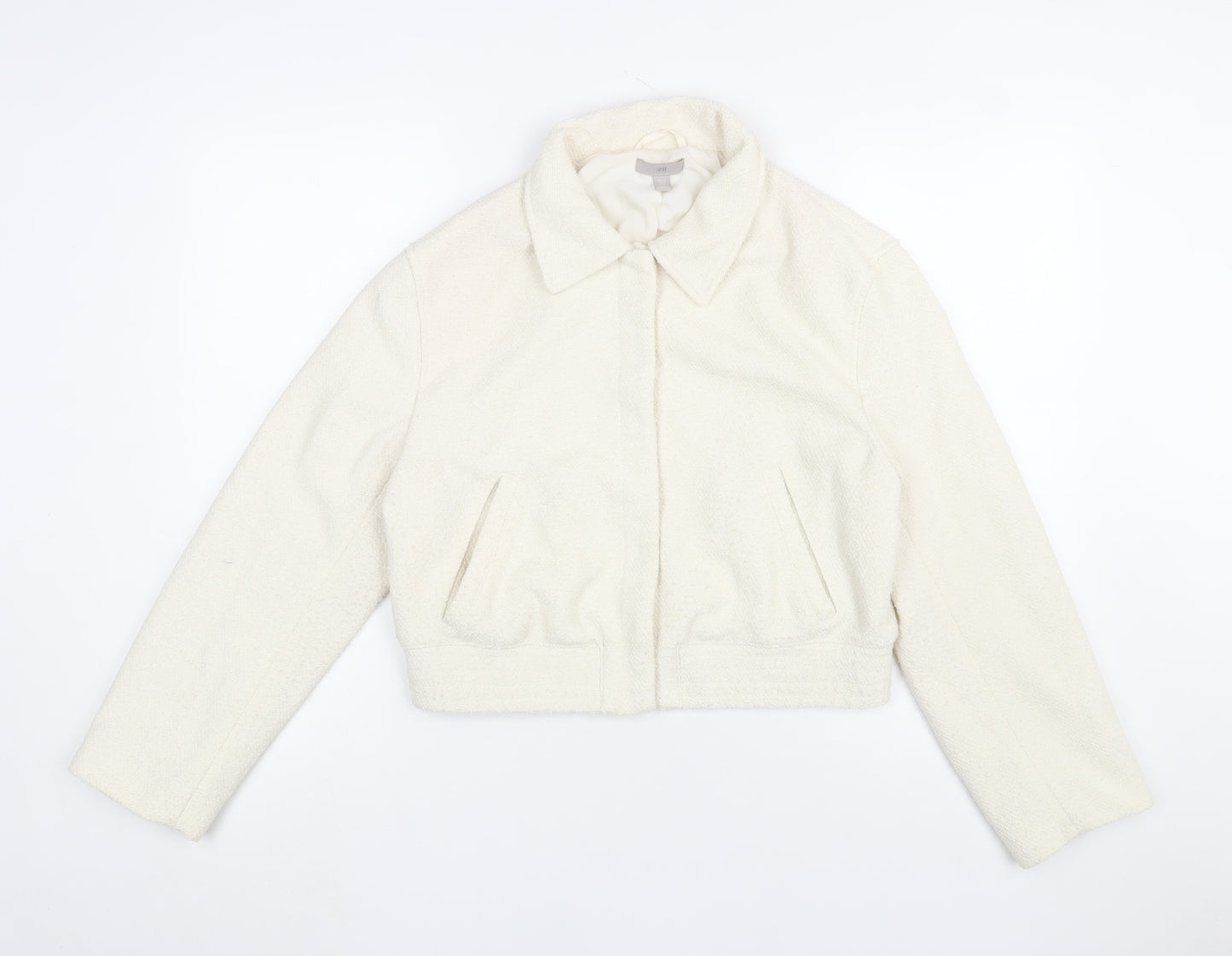 H&M Women’s Ivory Cropped Wool Blend Bomber Jacket Size 12