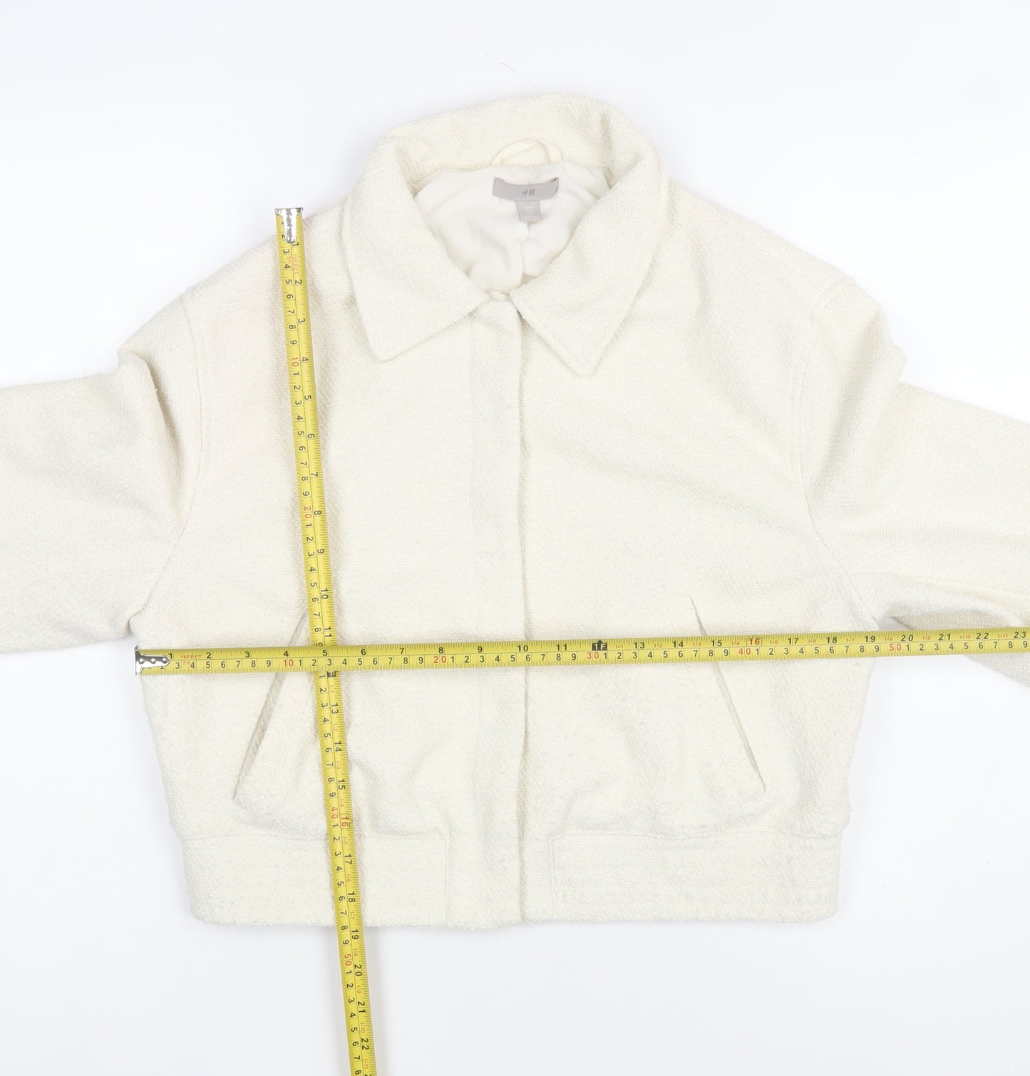 H&M Women’s Ivory Cropped Wool Blend Bomber Jacket Size 12