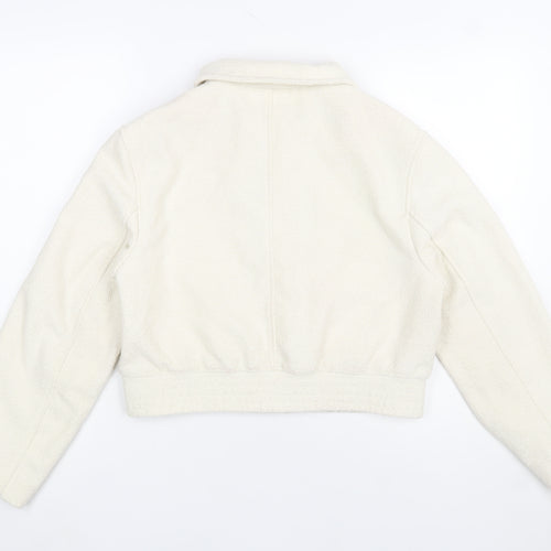 H&M Women’s Ivory Cropped Wool Blend Bomber Jacket Size 12