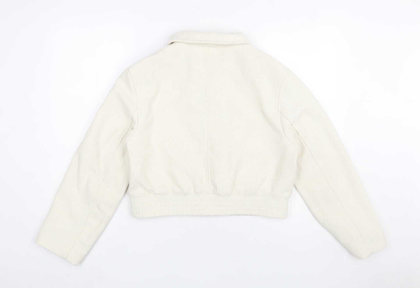 H&M Women’s Ivory Cropped Wool Blend Bomber Jacket Size 12