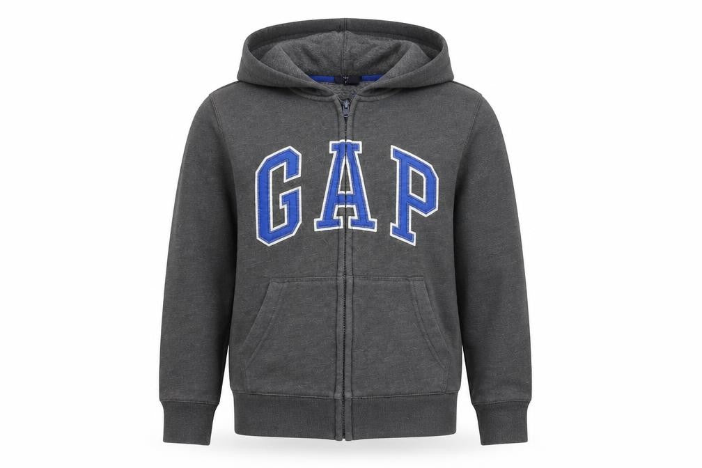 Gap Kids Boys Grey Full Zip Fleece Hoodie 12 Years Logo Hooded Sweatshirt