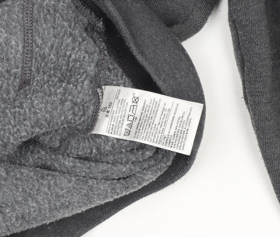 Gap Kids Boys Grey Full Zip Fleece Hoodie 12 Years Logo Hooded Sweatshirt