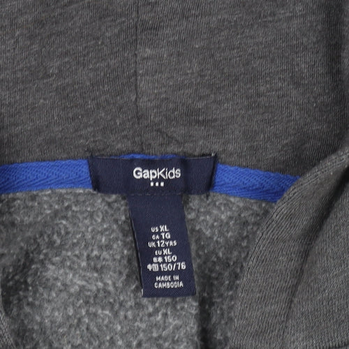 Gap Kids Boys Grey Full Zip Fleece Hoodie 12 Years Logo Hooded Sweatshirt