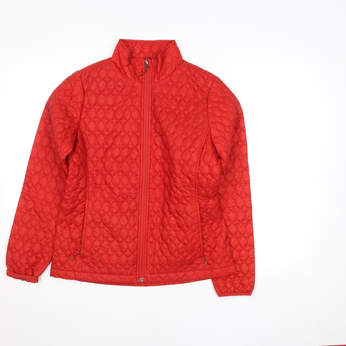 Lands' End Women Red Quilted Mid-Length Jacket XS Polyester