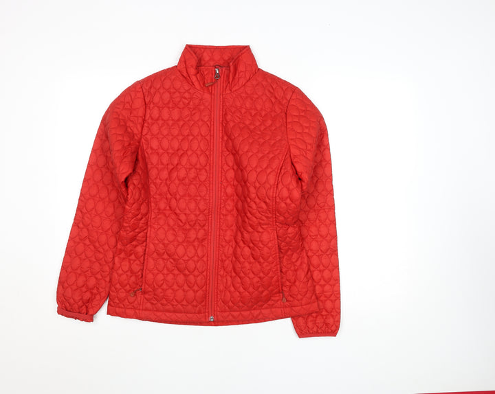 Lands' End Women Red Quilted Mid-Length Jacket XS Polyester