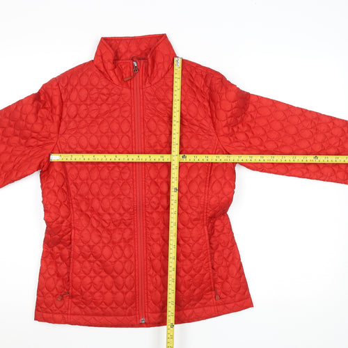 Lands' End Women Red Quilted Mid-Length Jacket XS Polyester
