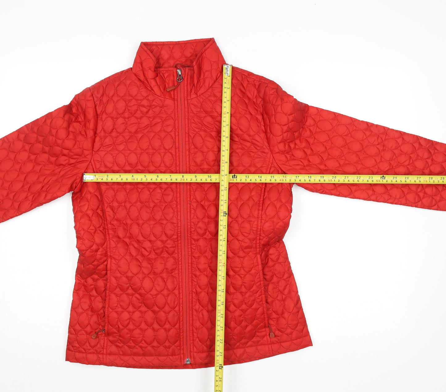 Lands' End Women Red Quilted Mid-Length Jacket XS Polyester